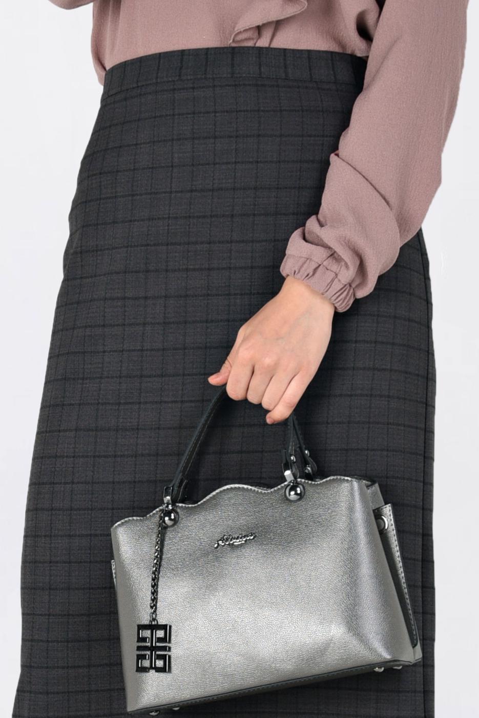 Tesettür giyim GRİ KARELİ GİZLİ YIRTMAÇLI ETEK 6299 