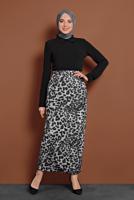 Tesettür giyim GRİ LEOPAR DESENLİ ETEK T 6316