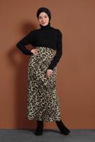 Tesettür giyim VİZON LEOPAR DESENLİ ETEK T 6316