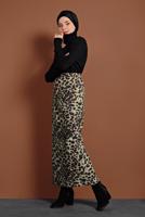 Tesettür giyim VİZON LEOPAR DESENLİ ETEK T 6316