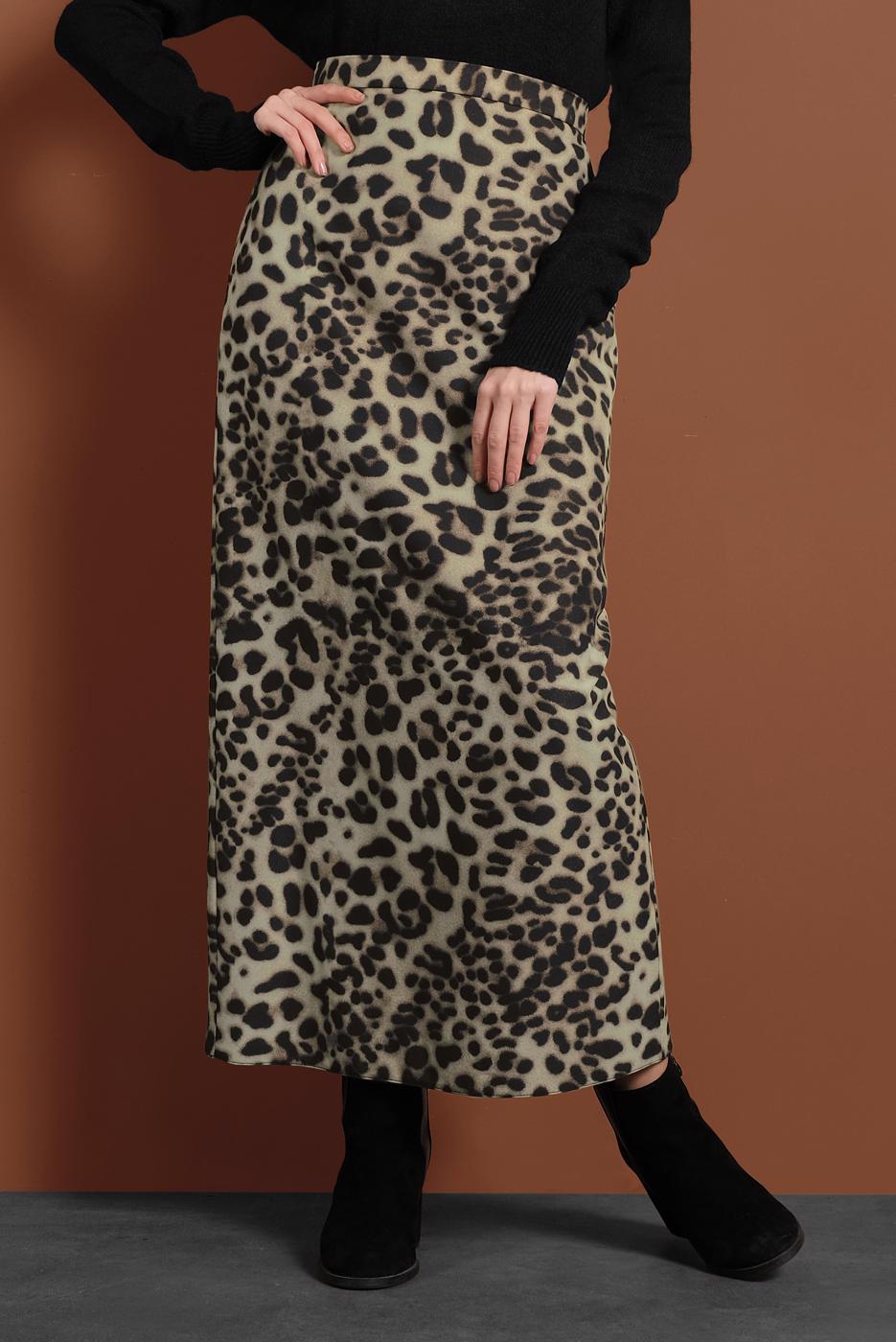 Tesettür giyim VİZON LEOPAR DESENLİ ETEK T 6316