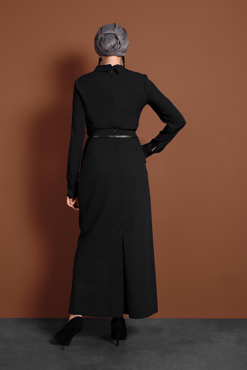 Tesettür giyim SİYAH DÜĞME DETAYLI KLASİK KESİM ETEK T 6319