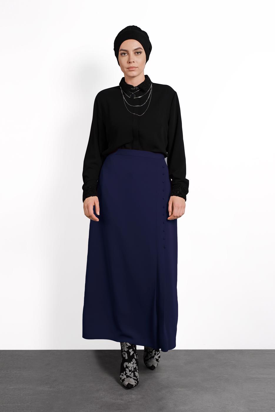 Hijab clothing NAVY BLUE BUTTONED SKIRT 6374