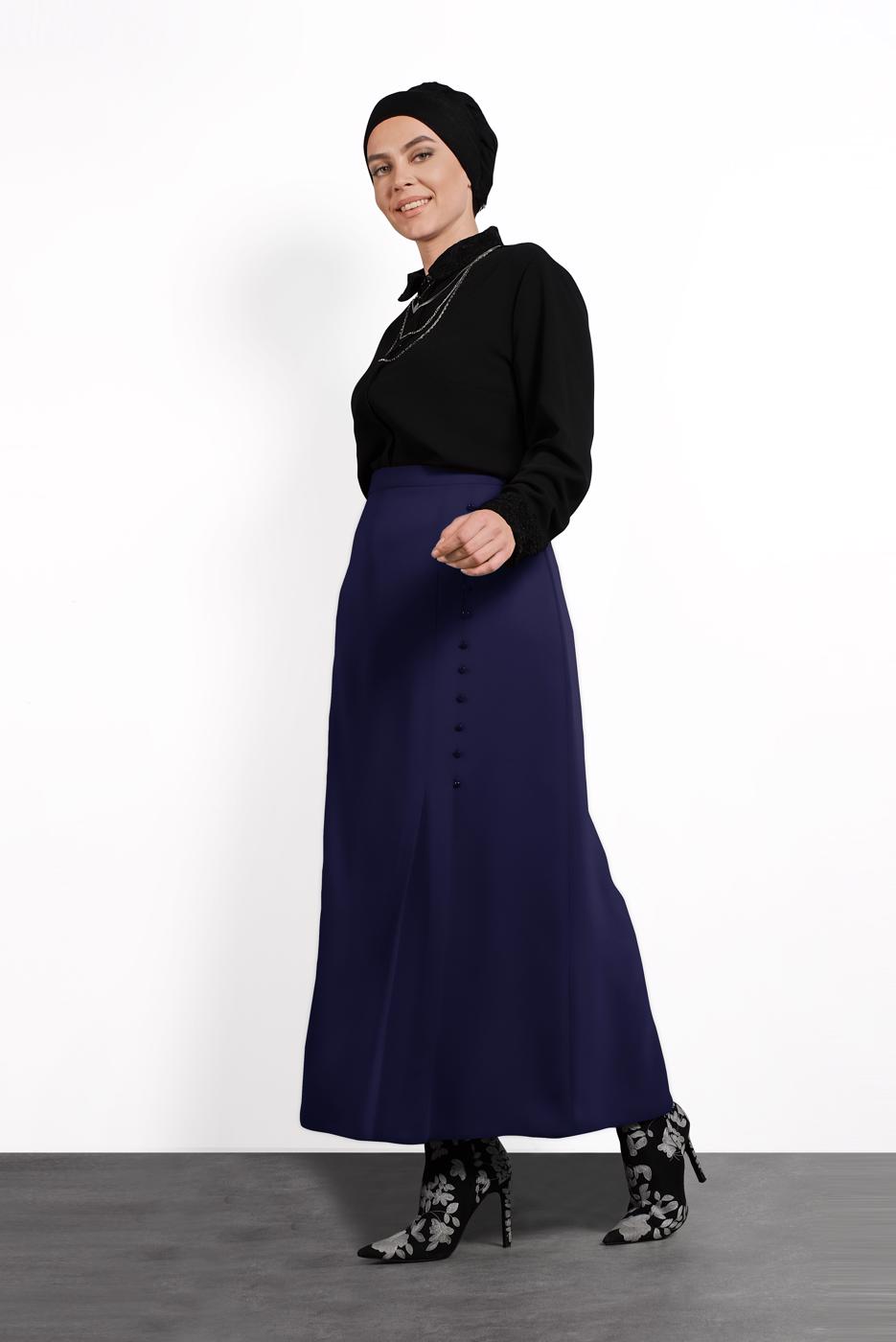 Hijab clothing NAVY BLUE BUTTONED SKIRT 6374