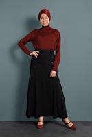 Tesettür giyim SİYAH ALVİNA VOLANLI DÜĞMELİ ETEK 6375