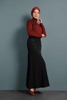 Tesettür giyim SİYAH ALVİNA VOLANLI DÜĞMELİ ETEK 6375
