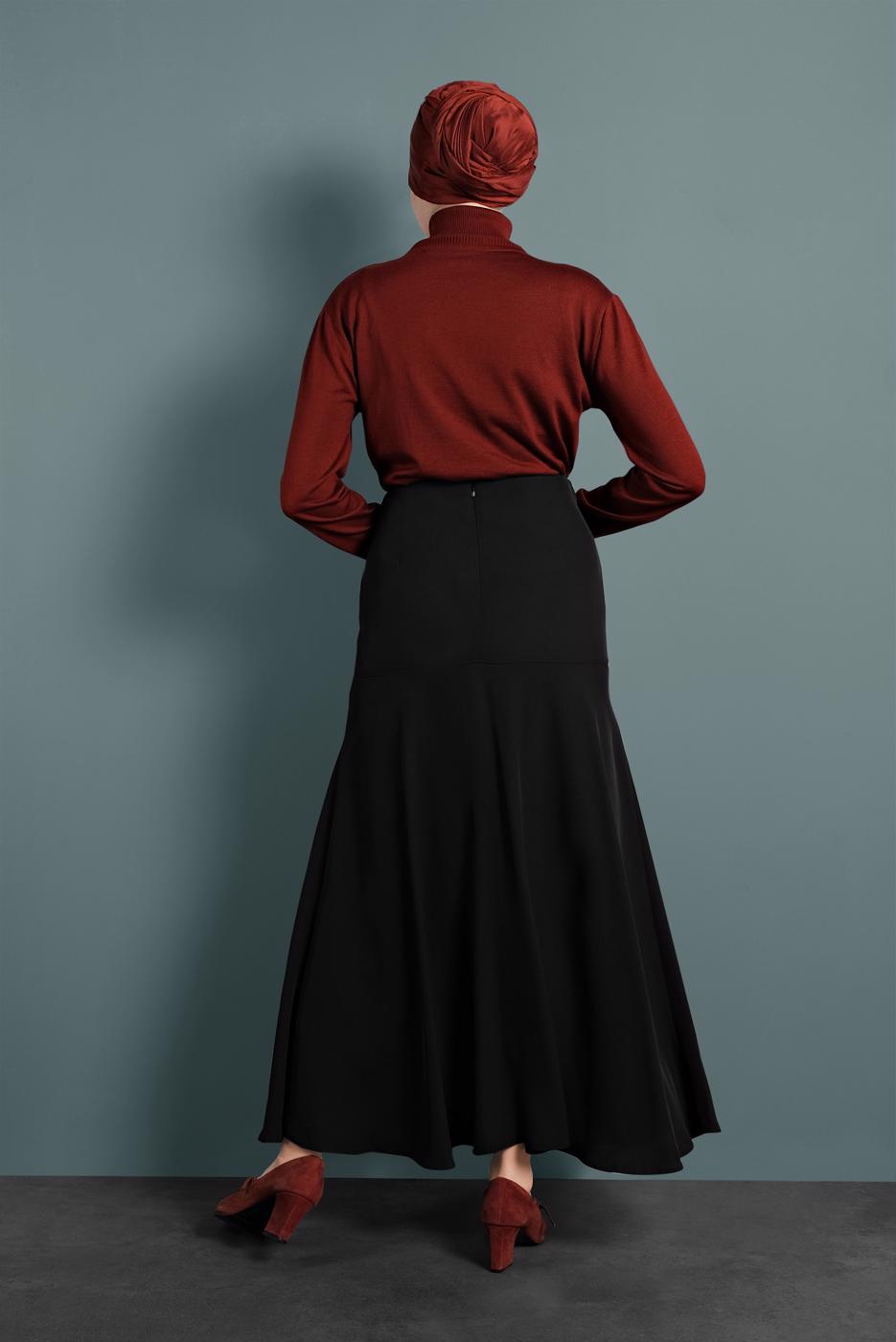 Tesettür giyim SİYAH ALVİNA VOLANLI DÜĞMELİ ETEK 6375