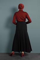 Tesettür giyim SİYAH ALVİNA VOLANLI DÜĞMELİ ETEK 6375