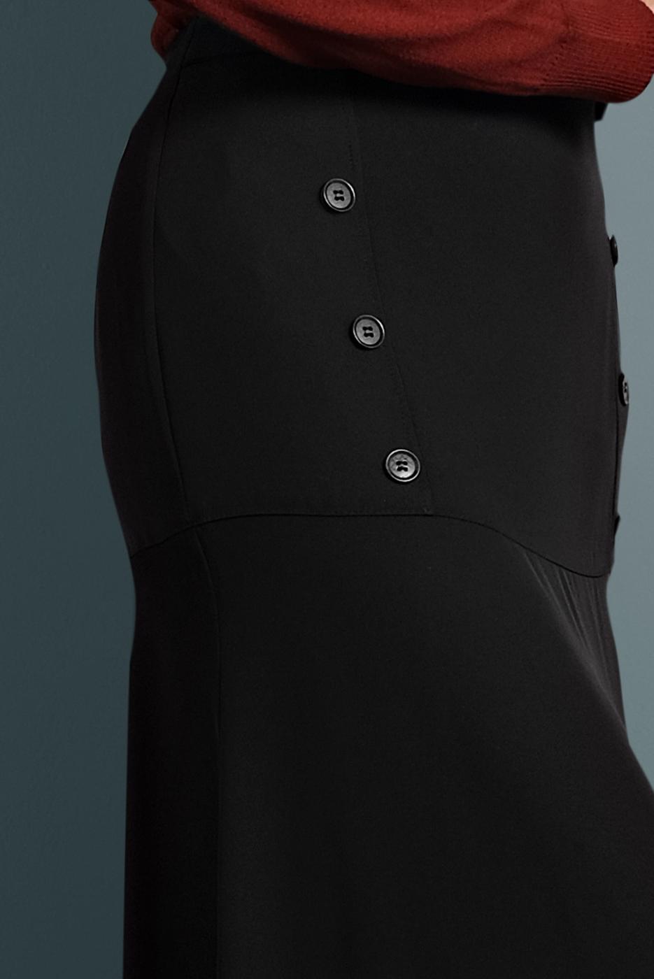 Tesettür giyim SİYAH ALVİNA VOLANLI DÜĞMELİ ETEK 6375