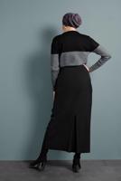 Tesettür giyim SİYAH ALVİNA NAKIŞLI PÜSKÜLLÜ ETEK 6381 