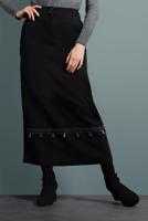 Tesettür giyim SİYAH ALVİNA NAKIŞLI PÜSKÜLLÜ ETEK 6381 