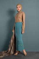 Tesettür giyim MAVİ ALVİNA NAKIŞLI PÜSKÜLLÜ ETEK 6381 