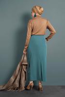 Tesettür giyim MAVİ ALVİNA NAKIŞLI PÜSKÜLLÜ ETEK 6381 