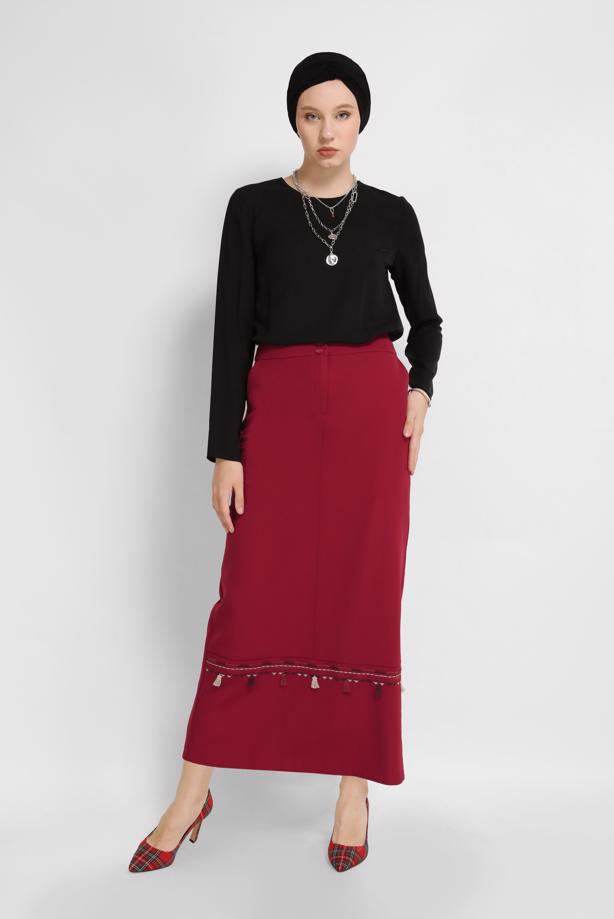 Hijab clothing RED ALVINA EMBROIDERED SKIRT 6381  - TRENDTESETTÜR