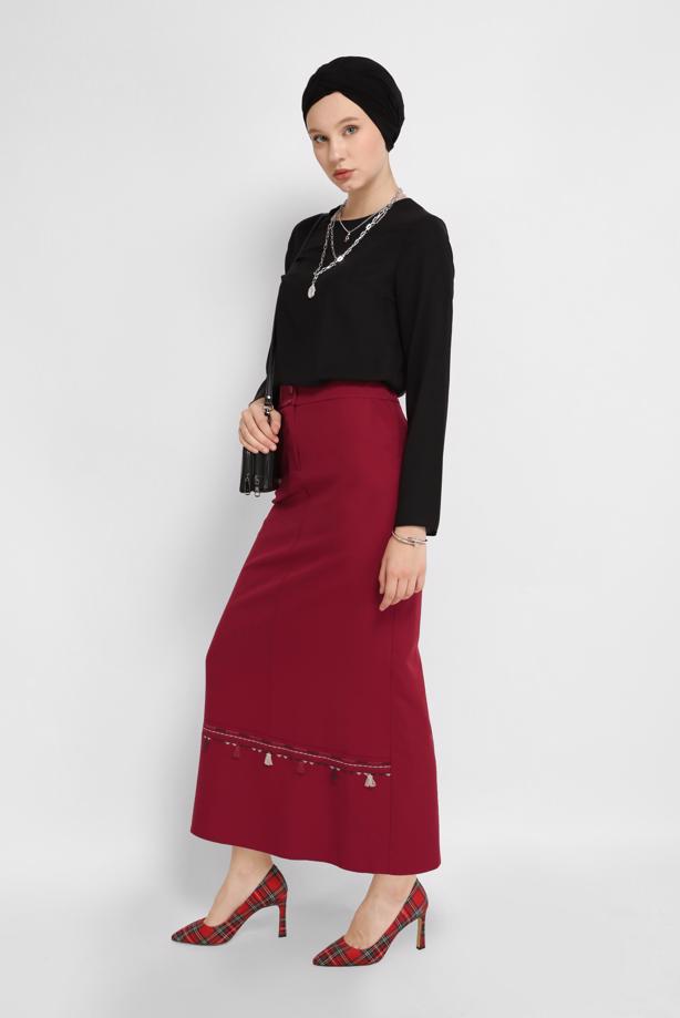 Hijab clothing RED ALVINA EMBROIDERED SKIRT 6381  - TRENDTESETTÜR