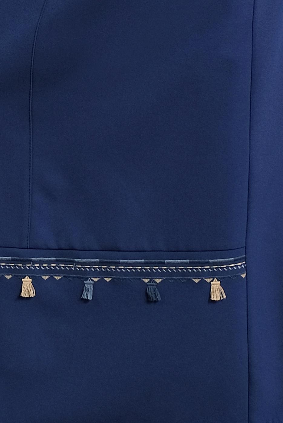 Tesettür giyim LACİVERT ALVİNA NAKIŞLI PÜSKÜLLÜ ETEK 6381 