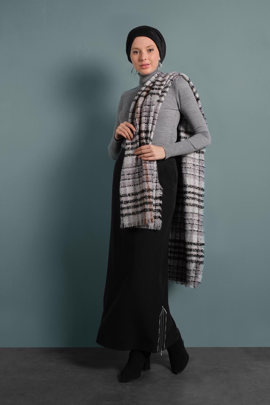 Tesettür giyim SİYAH ETEKUCU FERMUAR DETAYLI ETEK 6382