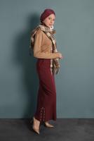 Tesettür giyim BORDO ETEKUCU FERMUAR DETAYLI ETEK 6382