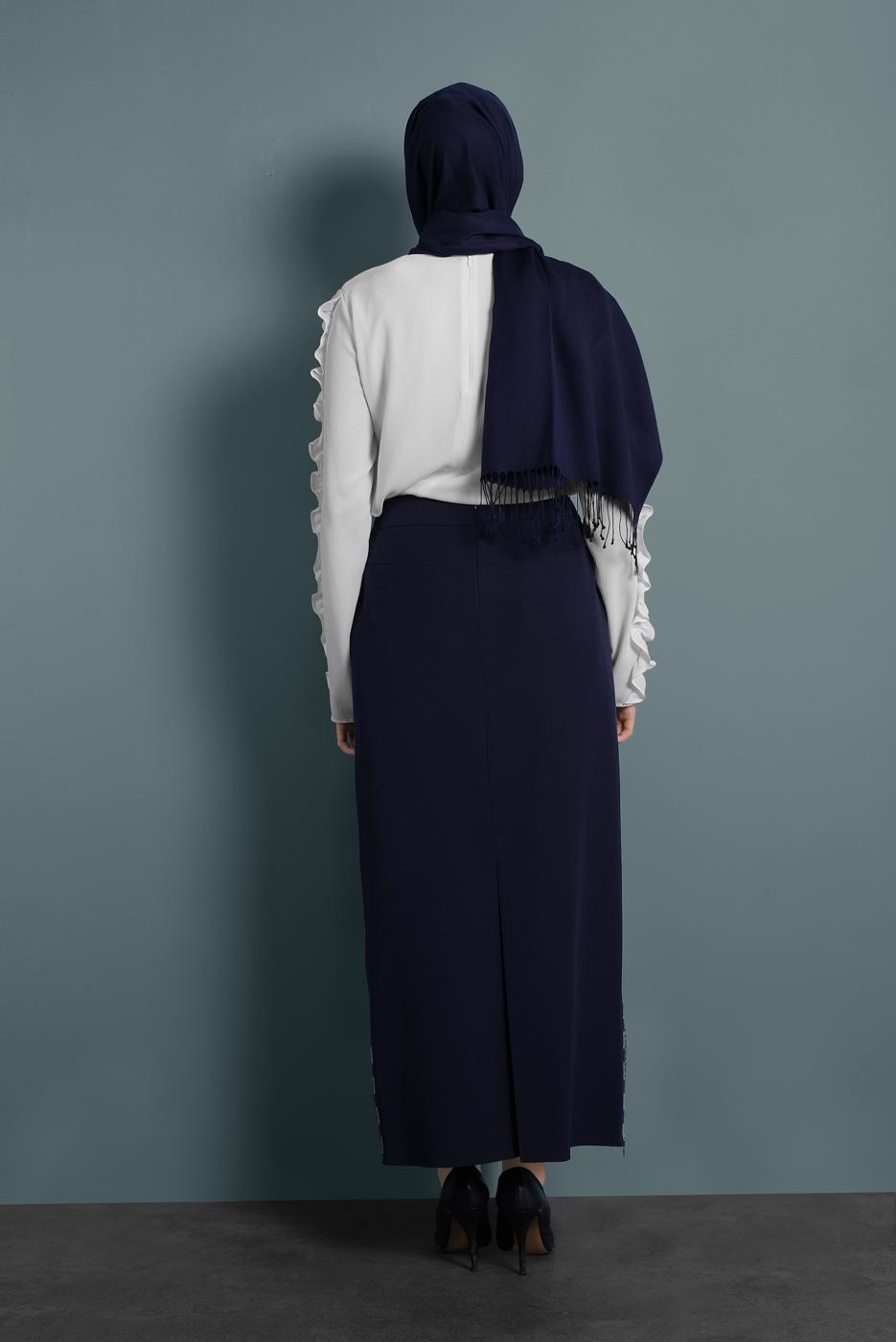 Tesettür giyim LACİVERT ETEKUCU FERMUAR DETAYLI ETEK 6382