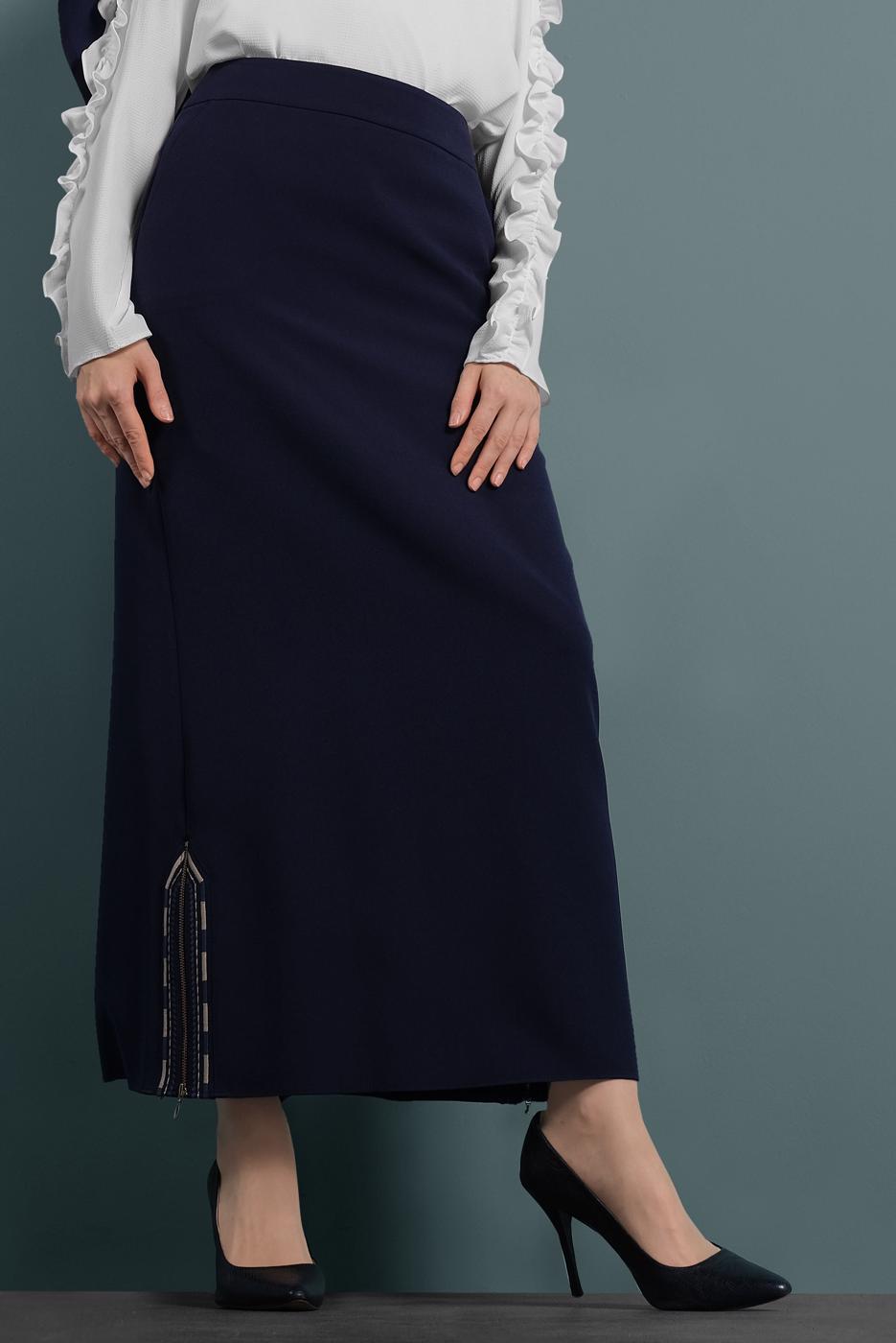 Tesettür giyim LACİVERT ETEKUCU FERMUAR DETAYLI ETEK 6382