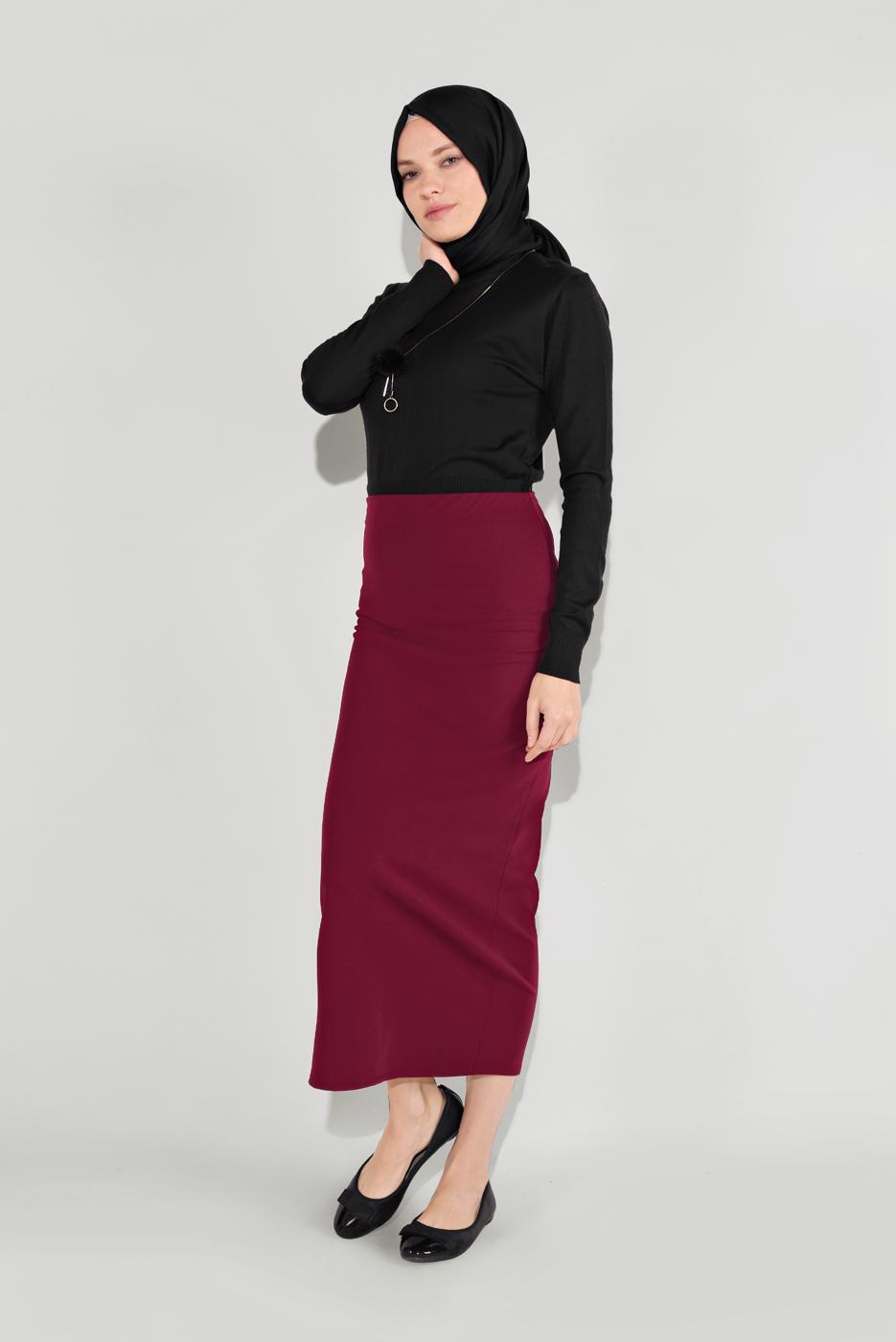 Hijab clothing CLARET RED LYCRA TUBE SKIRT 7106 