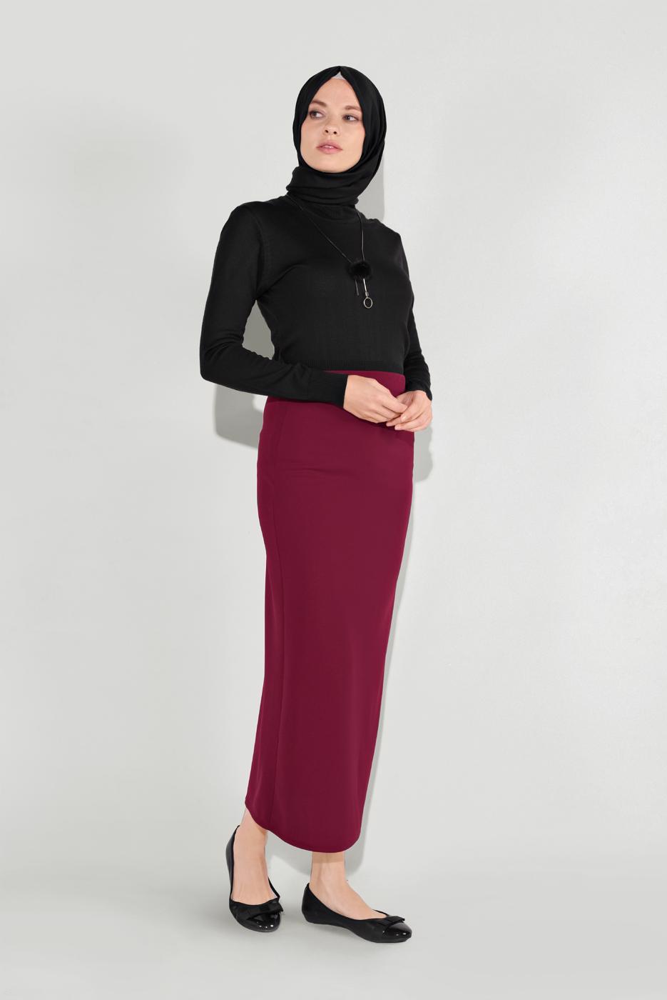 Hijab clothing CLARET RED LYCRA TUBE SKIRT 7106 