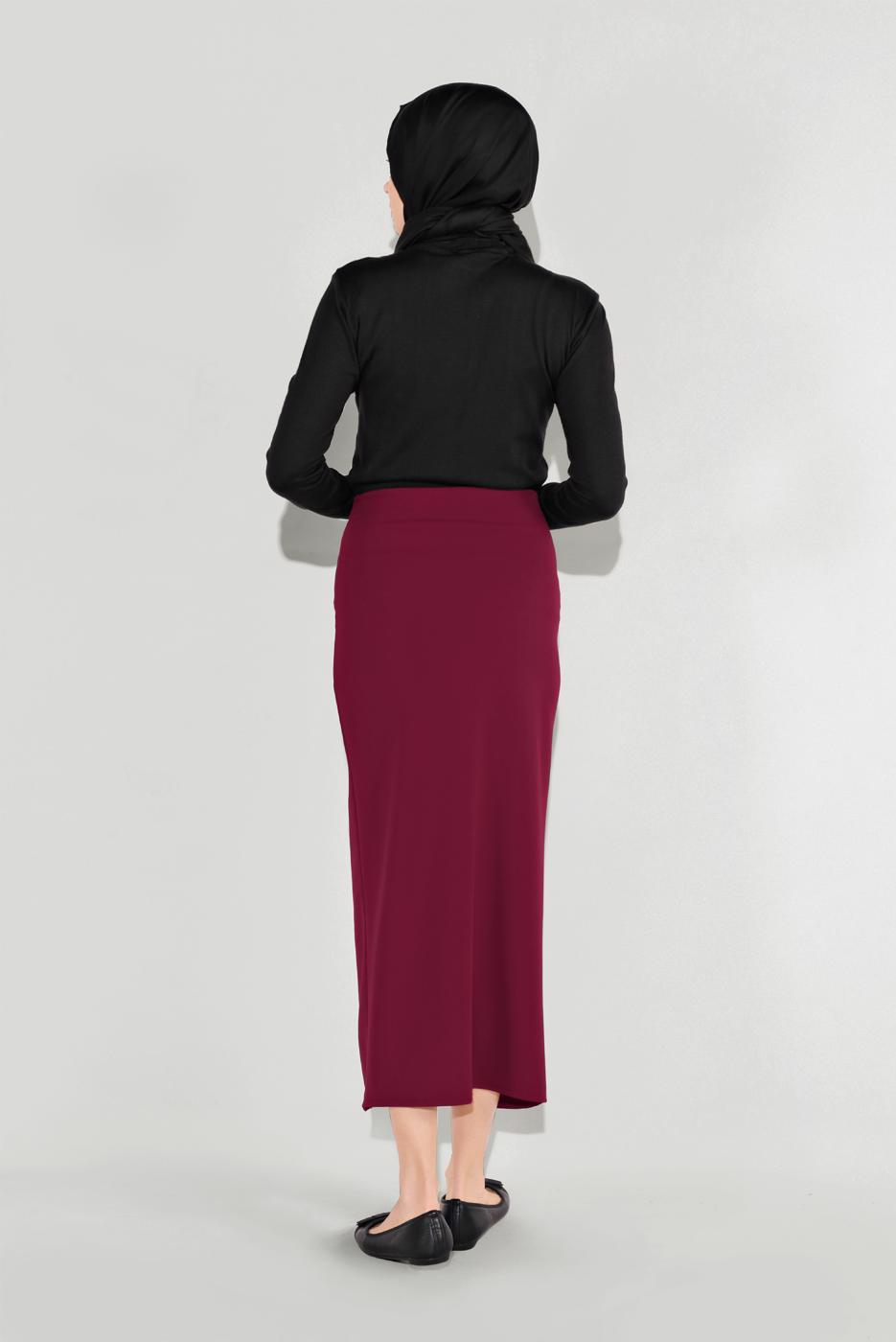 Hijab clothing CLARET RED LYCRA TUBE SKIRT 7106 