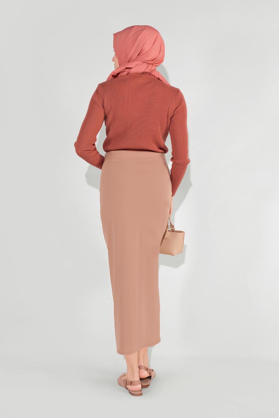 Tesettür giyim KAHVE LİKRALI KALEM ETEK 7106