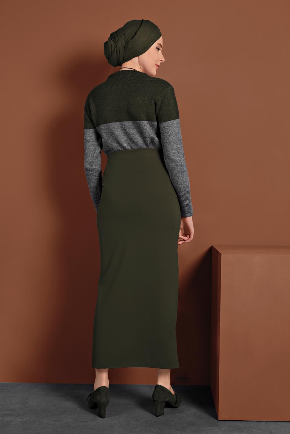 Vêtements hijab KAKI JUPE FOURREAU À LYCRA 7106