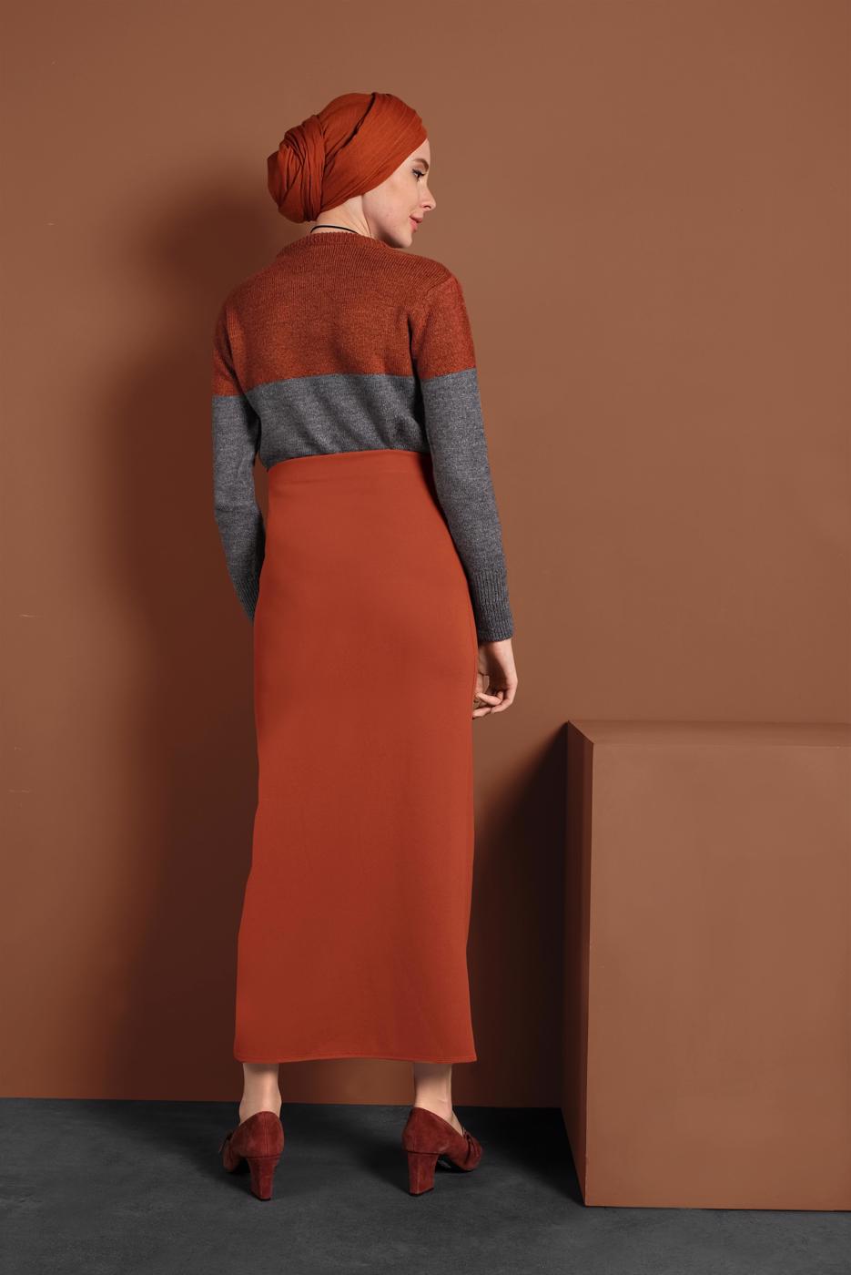 Hijab clothing BROWN LYCRA TUBE SKIRT 7106 