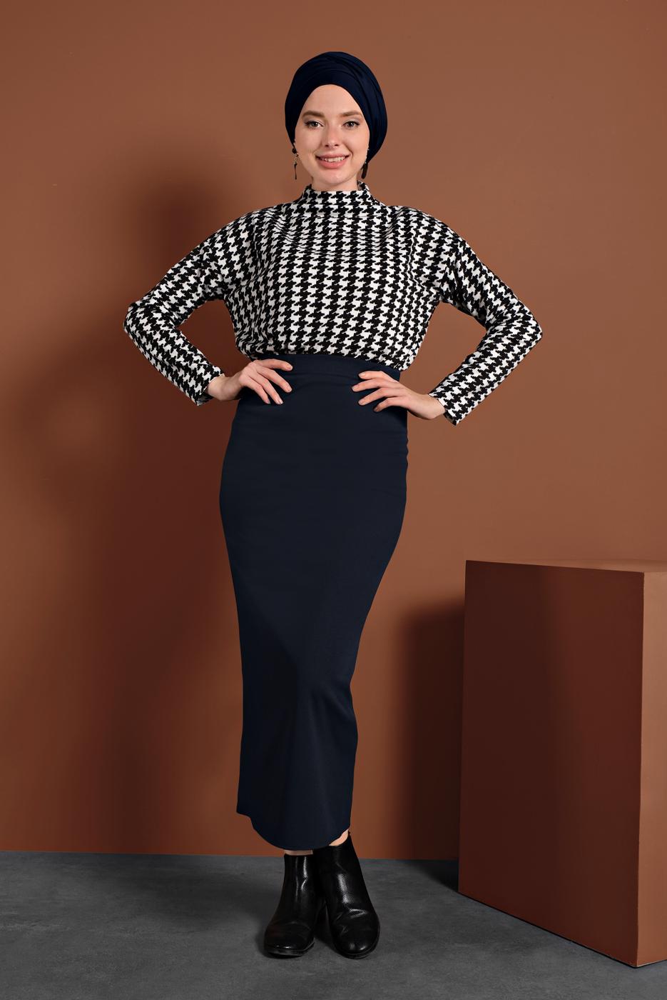 Vêtements hijab BLEU MARINE JUPE FOURREAU À LYCRA 7106