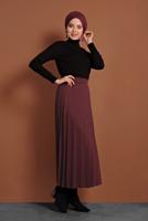 Tesettür giyim BORDO BELİ LASTİKLİ PİLELİ ETEK 8106