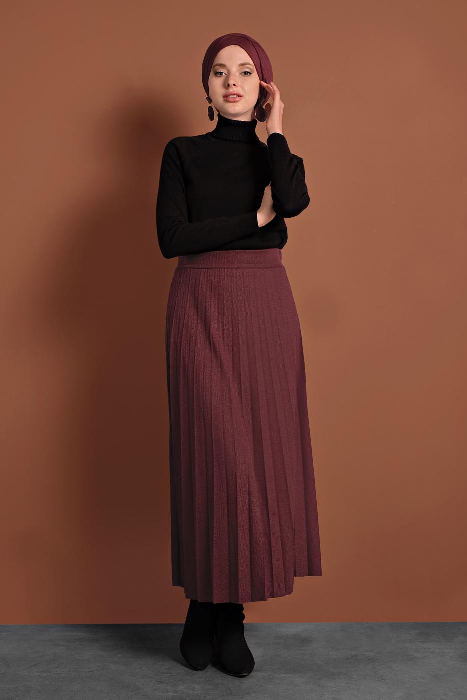 Vêtements hijab ROUGE BORDEAUX JUPE PLISSÉE	À TAILLE-ÉLASTIQUE 8106 
