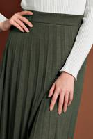 Tesettür giyim HAKİ BELİ LASTİKLİ PİLELİ ETEK 8106