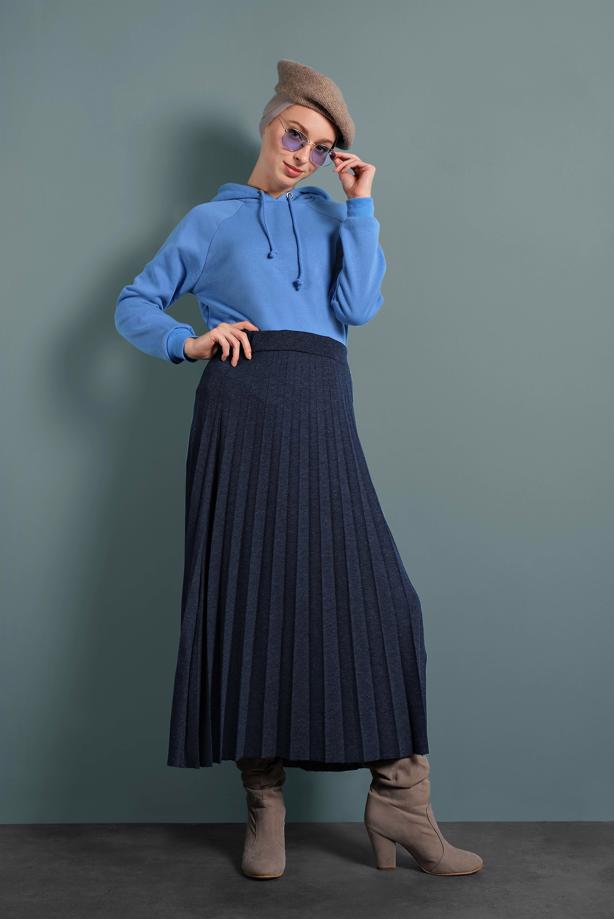 Tesettür giyim  BELİ LASTİKLİ PİLELİ ETEK 8106 - TRENDTESETTÜR