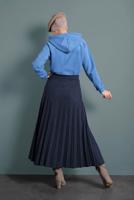 Tesettür giyim LACİVERT BELİ LASTİKLİ PİLELİ ETEK 8106