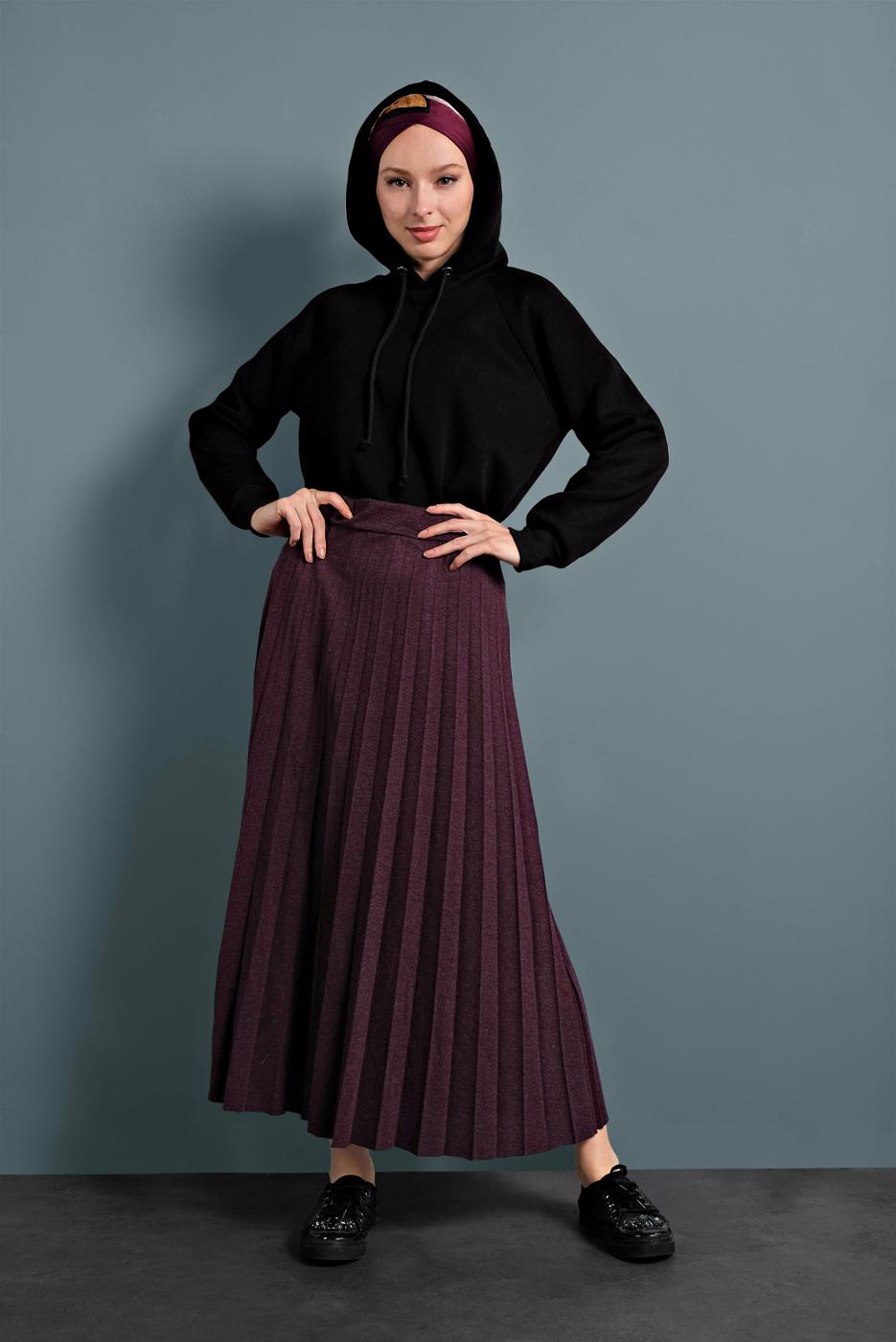 Vêtements hijab PRUNE JUPE PLISSÉE	À TAILLE-ÉLASTIQUE 8106 