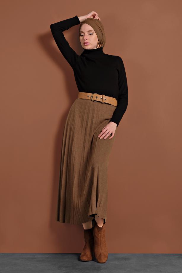 Tesettür giyim  BELİ LASTİKLİ PİLELİ ETEK 8106 - TRENDTESETTÜR