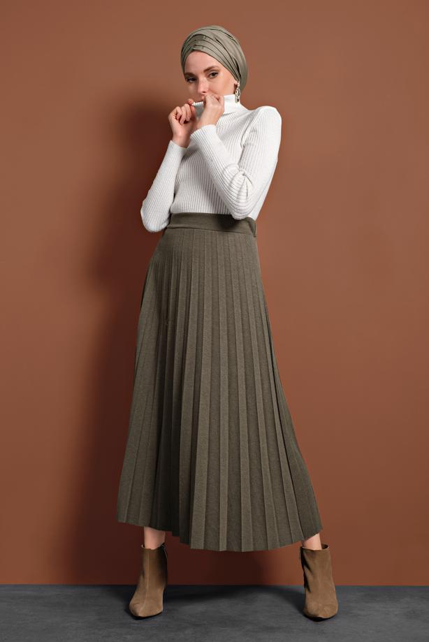 Tesettür giyim  BELİ LASTİKLİ PİLELİ ETEK 8106 - TRENDTESETTÜR
