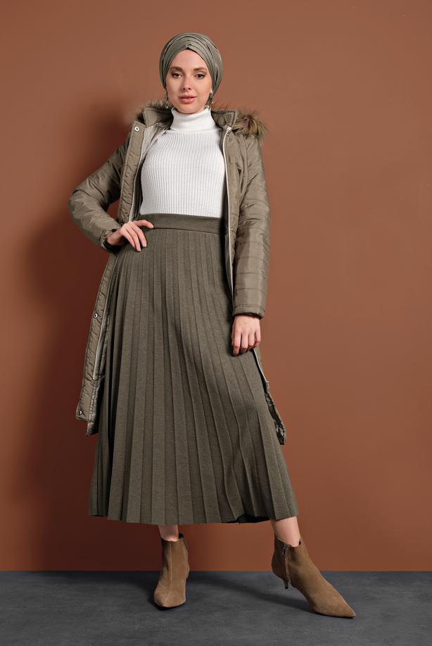 Tesettür giyim  BELİ LASTİKLİ PİLELİ ETEK 8106 - TRENDTESETTÜR