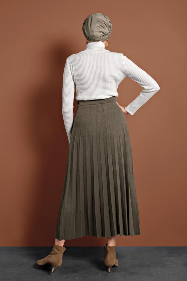 Tesettür giyim  BELİ LASTİKLİ PİLELİ ETEK 8106 - TRENDTESETTÜR