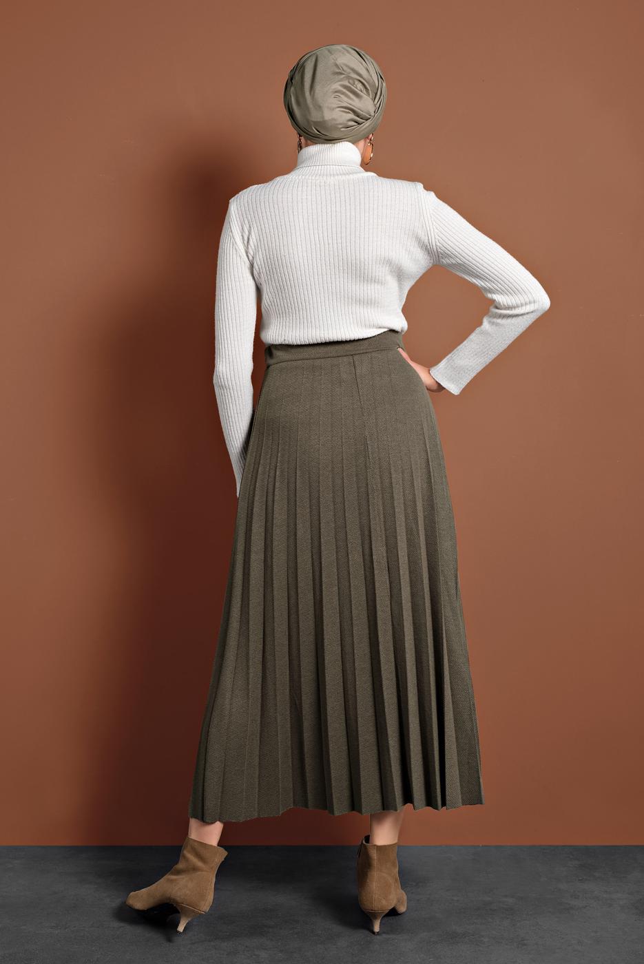 Tesettür giyim VİZON BELİ LASTİKLİ PİLELİ ETEK 8106