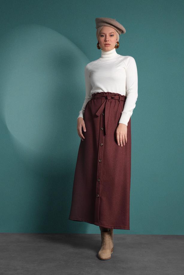 Vêtements hijab  BELTED BUTTONED ELASTIC SKIRT 8909  - TRENDTESETTÜR