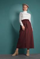 Vêtements hijab BRUN JUPE À TAILLE-ÉLASTIQUE AVEC CEINTURE 8909 