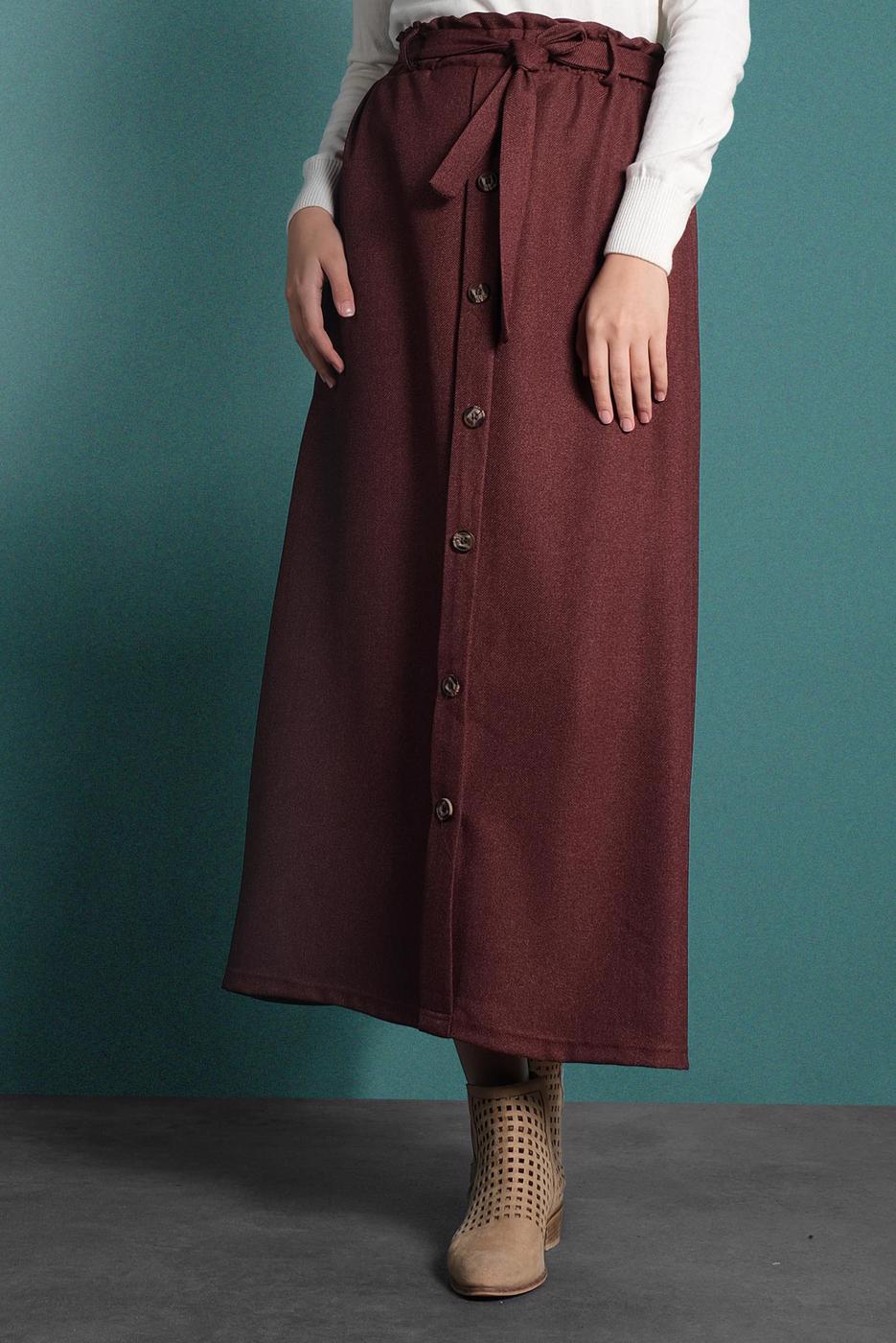 Vêtements hijab BRUN JUPE À TAILLE-ÉLASTIQUE AVEC CEINTURE 8909 