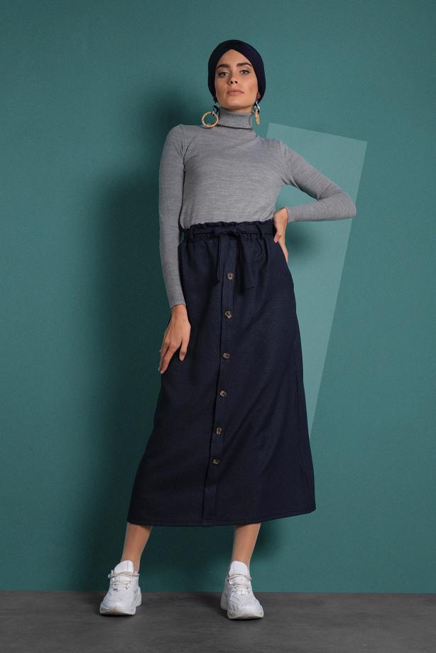 Vêtements hijab  BELTED BUTTONED ELASTIC SKIRT 8909  - TRENDTESETTÜR