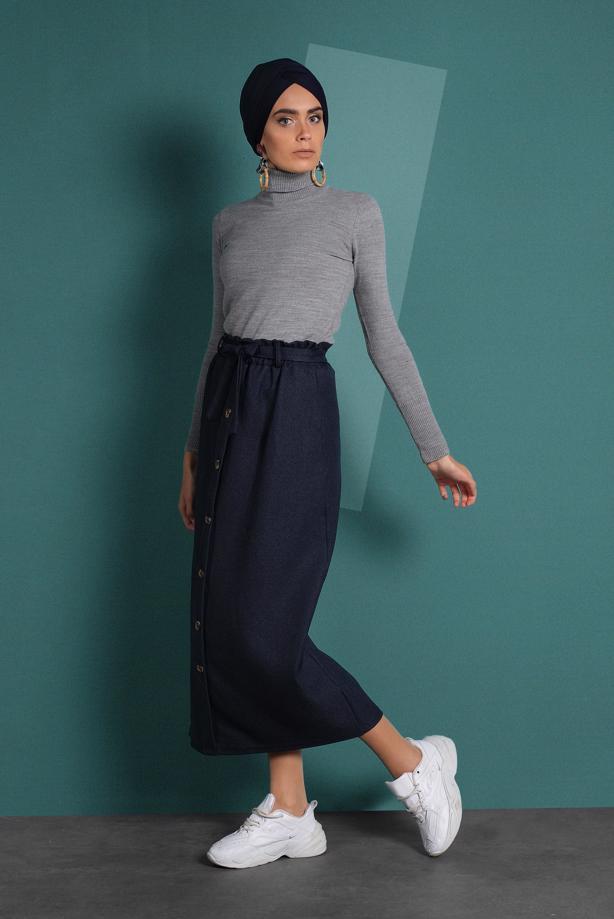 Vêtements hijab  BELTED BUTTONED ELASTIC SKIRT 8909  - TRENDTESETTÜR