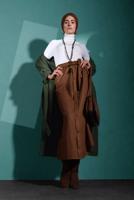 Hijab clothing TABA BELTED BUTTONED ELASTIC SKIRT 8909 