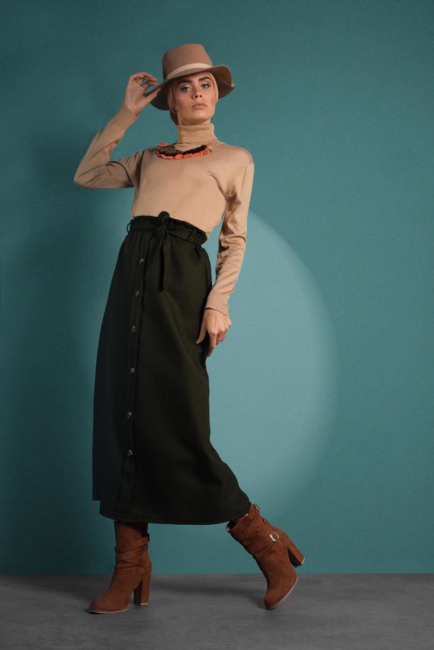 Vêtements hijab  BELTED BUTTONED ELASTIC SKIRT 8909  - TRENDTESETTÜR