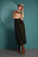 Tesettür giyim HAKİ BELİ KUŞAKLI LASTİKLİ DÜĞMELİ ETEK 8909 